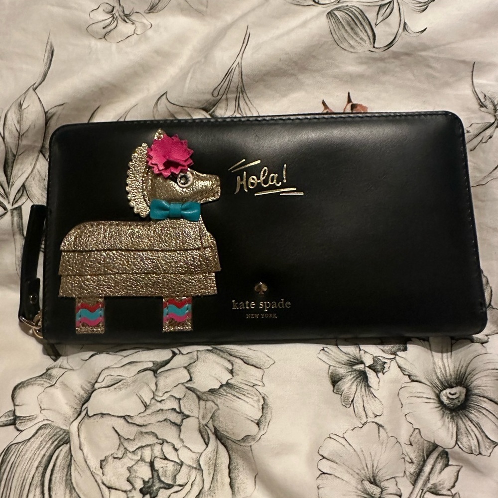 Kate Spade Black Piñata Wallet with Pink Interior